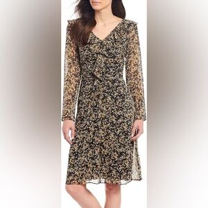 Lauren Ralph Lauren Women's Floral Ruffled Georgette A-Line Dress Size 10